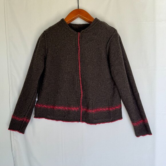 90s Vintage Lands End Brown Red Wool Mohair Blend Hooded Cardigan Sweater Size L - Picture 9 of 14